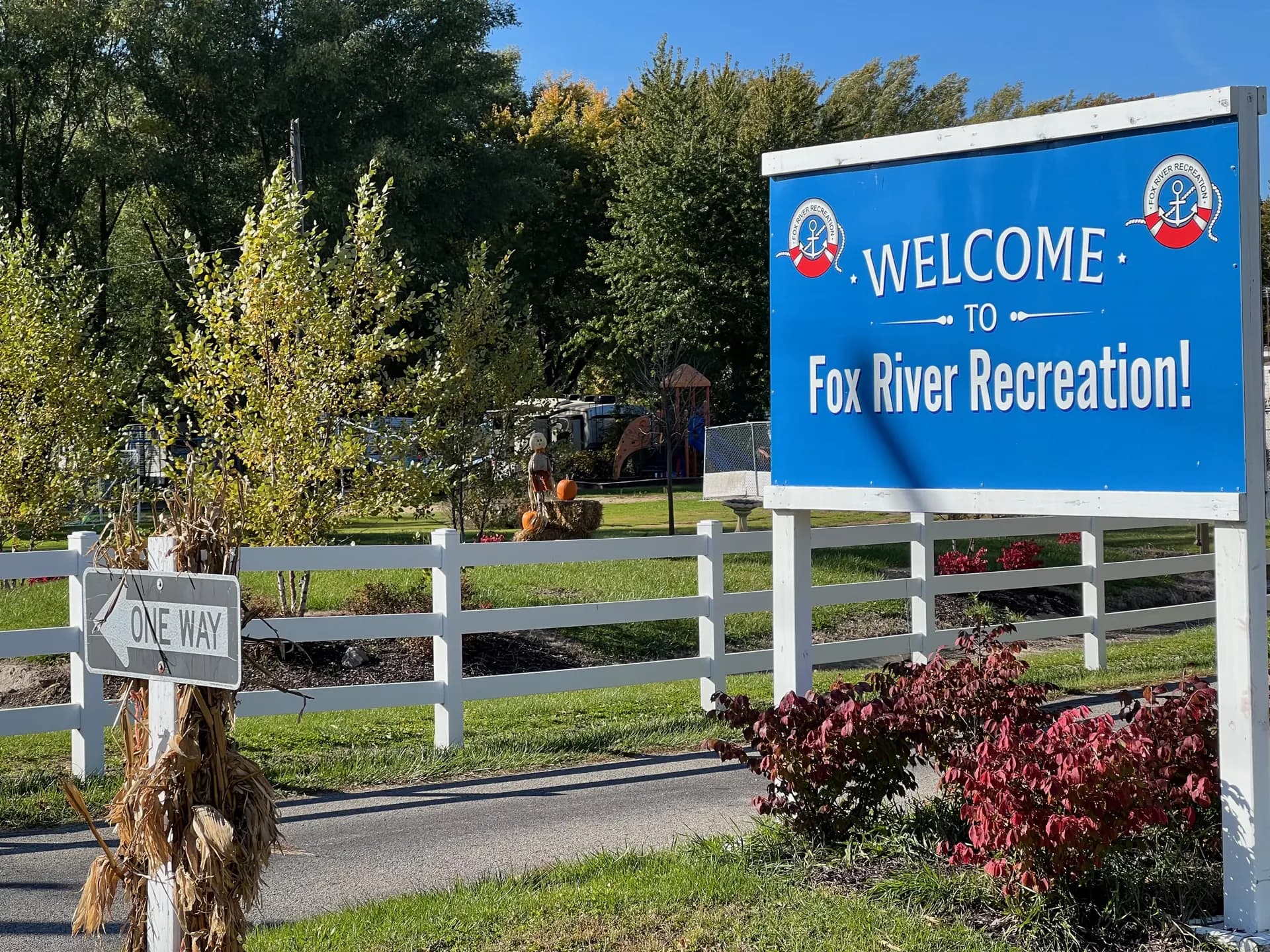 The Fox River Recreation welcome sign at the park entrance